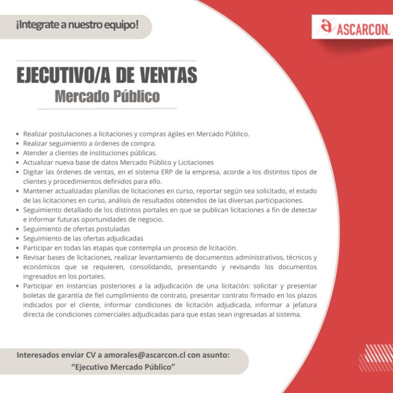 Búsqueda de un Ejecutivo/a de Ventas para Mercado Público